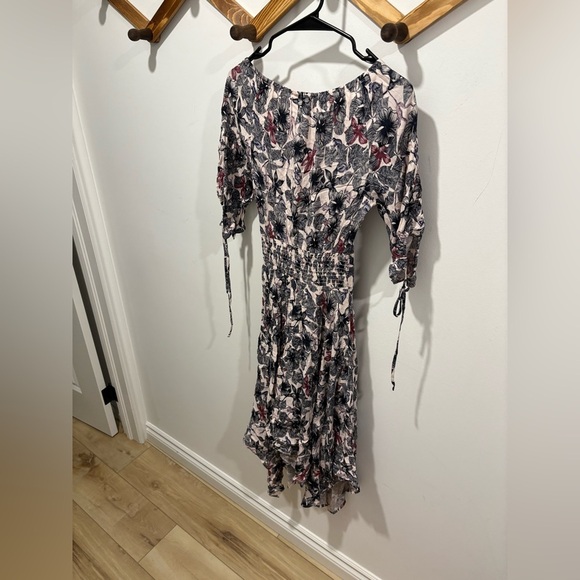 Like new-Maje Rimba Floral Monkey Print Off Shoulder High Low Midi Dress -Size 1 - Picture 10 of 12